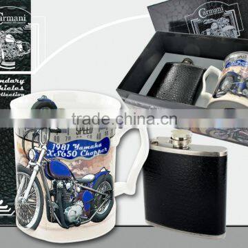 CARMANI Gift Set - Mug & Hip Flask OLD VEHICLES Design