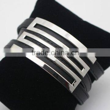 European and American Stainless Steel Wrap Leather Bracelet