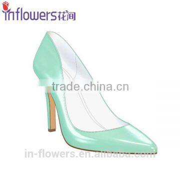 Light blue patent leather ladies high heel dress shoes