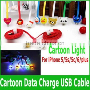 2015 Newest product factory price Led Cartoon Light USB Data Charge cable Cell Phone USB Cable for iPhone 5/5s/5c/6/plus