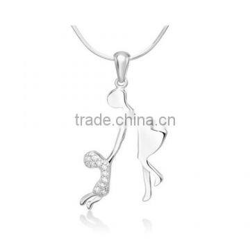 925 Sterling Silver Cubic Zirconia Cz Mother And Child Holding Hands Pendant Necklace