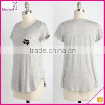 Black embroidery grey jersey knit casual women top 2016