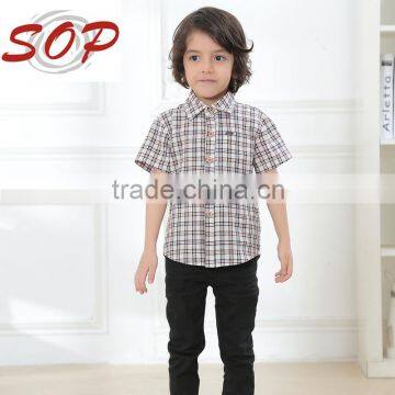 Handsome boys check clothes plaid shirt kids fashion check shirts for 2016 summer wear