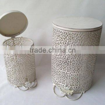 Xiamen professional produce white hand carved hollow metal waste bin