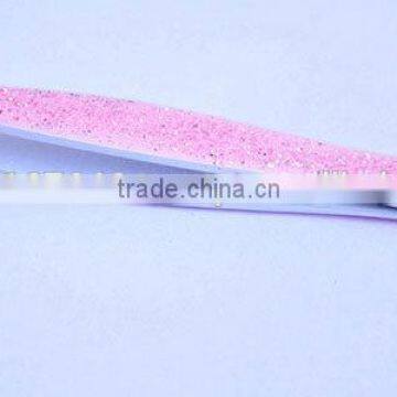Eyebrow Glitter Tweezers Slanted Tip Stainless Steel Hair Removal Pink Glitter Tweezers