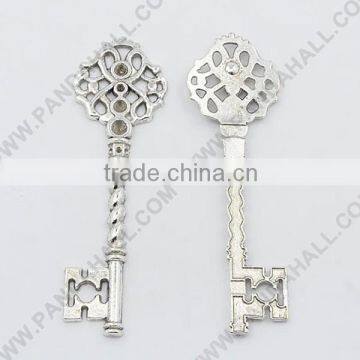 Lead Free and Cadmium Free Antique Silver Skeleton Key Pendant Blank Rhinestone Settings(TIBEB-A101291-AS-LF)