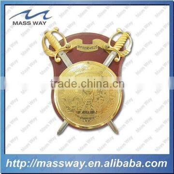 custom souvenir 3D gold metal wooden badge shield award trophy plaque