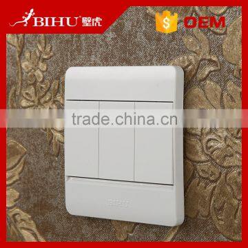 Top Selling Pure White BIHU New Version Flat 3 Gang Wall Light Push Button Switch and Socket photo-2