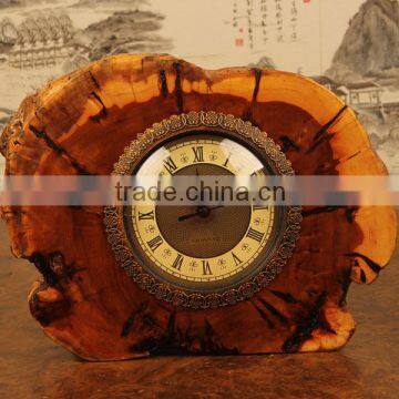 Carved wooden desk clock home decoration natural handmade bell