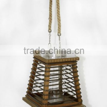 Trapezoidal rope handle holder wooden lantern