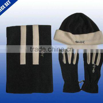 Mens custom brand logo knit winter fleece scarf hat gloves sets