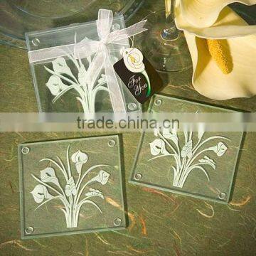 Calla Lily Bouquet Design Glass Coaster Sets