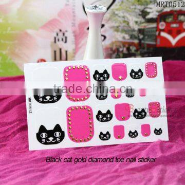 Black cat gold diamond toe nail sticker /nail art