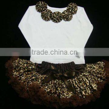 Chiffon Princess Skirt Sets Brown Flower Decorative O-Neck White Full Sleeve Blouse Baby Clothes Wholesale