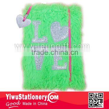 Green Plush Cover LOVE Embroidered Notebook with Elastic Bands Enclosure