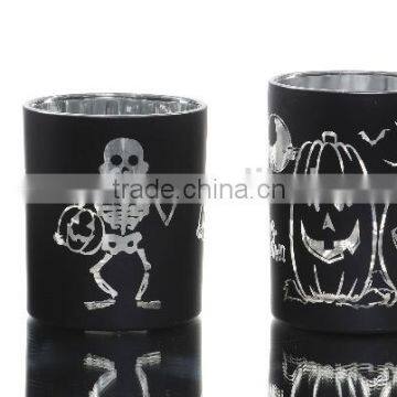 Halloween Theme Black Electroplate Glass Tealight Candle Holder