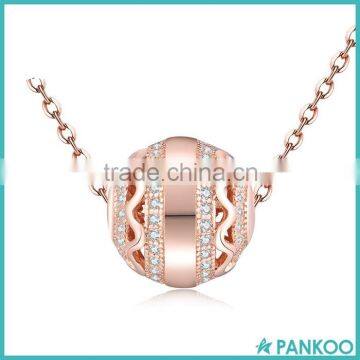 Wholesale Gold Plated 925 Sterling Silver Ball Bead Charm Necklace Micro Pave Zircon