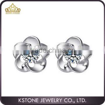 KSTONE 2015 New Fashion Flower Shape White and Purple CZ Diamon Stud Earrings