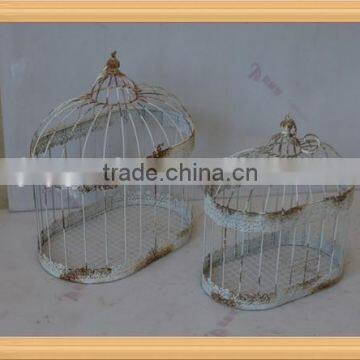 S/2 Decorative oval cream finish wrought iron bird cage