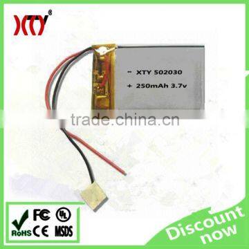 Li polymer battery cell 502030 3.7V 250mAh polymer lithium battery cell for desktop