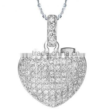 Dazzel Full Clustered Rhinestone Heart Large Pendant Necklace For Women