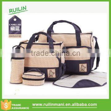 Custom Fashion Baby Nappy Changing Diaper Bag 5pcs Set