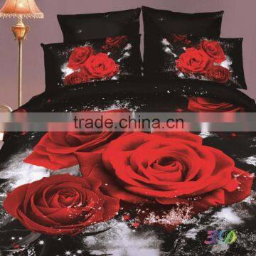 100% COTTON 3D DESIGN REACTIVE PRINT DUVET COVER PILLOWCASES BEDDING SET BLACK BACKGROUND FLOWERAL BED SET
