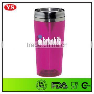 16oz food grade insulated plastic and stainless steel travel mug