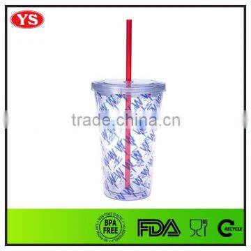 16oz Bpa Free Double Wall Acrylic Tumbler With Straw and Insert