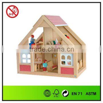 Small Wooden Dollhouse With Furniture