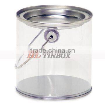 Custom Printing Handle Bucket with Clear PVC Body and Tin Lid