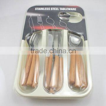 stainless steel tableware16 pcs dinner set. Plastic wood handle Western-style food knife/fork/spoon/coffee spoon set C72