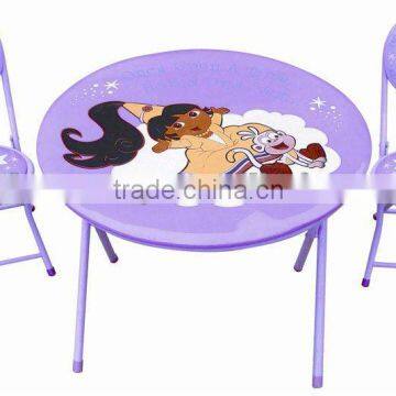 Purple metal folding children table and chair set