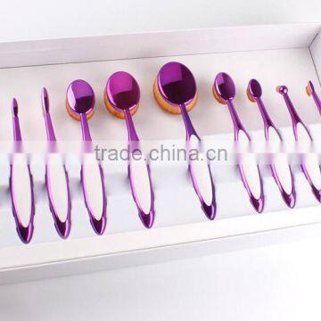 New Wholesale Toothbrush Shaped Foundation Brush 10 Pcs Pink and White Oval Makeup Brush Set photo-2