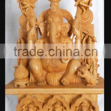 Wooden Handicraft wood Carving Hindu God Ganesha Rich Art And Craft Jaipur Rajasthan India Artisan Statue sculpture