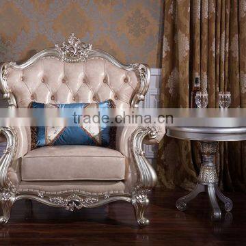 Classic European Style Living Room Solid Wood Magnolia Flower Hand Carving Genuine Leather Sofa Set photo-2