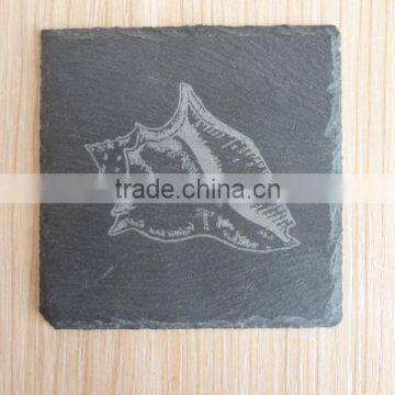 natural lazed black slate coaster with sea shell designs