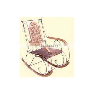 Wood carved antique metal Rocking chair