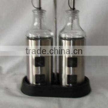2 Pieces Mat Shinning Stainless Steel Coated Small Customized Glass Bottle for Oil or Vinegar With Plastic Stand photo-2