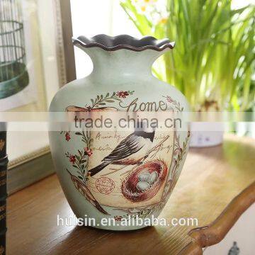 High Quality Classical Rural Bird Ceramic Table Vase With Hand Paint photo-5