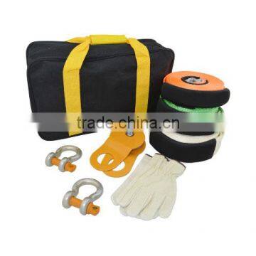 4x4/4wd/off road 8 pcs recovery kit(bow shackles, snatch block, gloves, straps, carry bag)