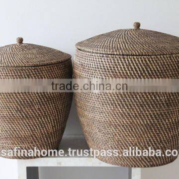 Set of 2 Round Rattan Storage Baskets With Lid photo-2