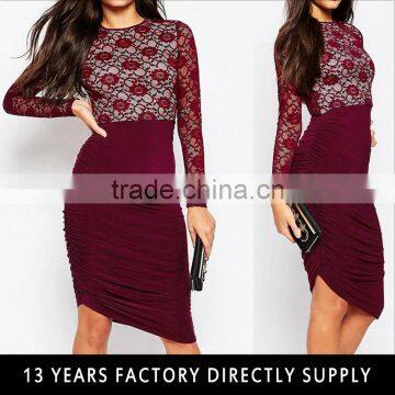 Red sexy easter bandage dress 2016 long sleeve printed lace bodycon dress designs