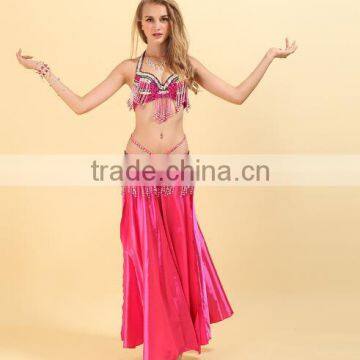 Women hot pink tassel belly dance bra belt AS6043-AQ6043