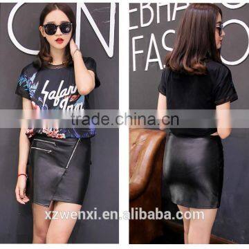 2016 winter black new design pu leather mini short lady skirt wholesale