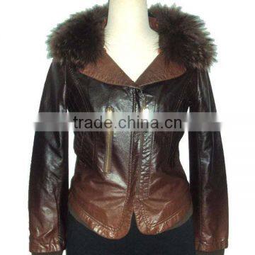 Fur collar PU leather ladies fashion jacket,winter coats