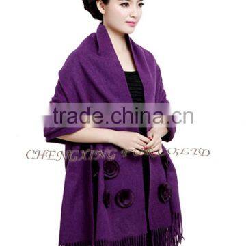 CX-B-P-36E Ladies Fashion Cashmere Shawl With Fur