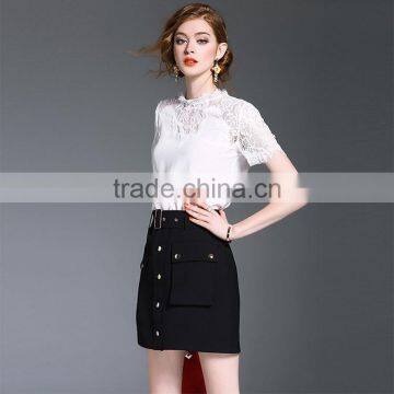 Maxnegio Short Sleeve New Fashion Lace Blouse Designs Korean Lace Top photo-5