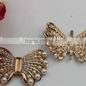 Wholesale decorative zinc alloy bowknot shoes accessories with crystals&pearls