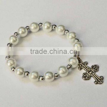 fashion pearl bead bracelet for baby, little girl holiday jewelry, cross charm bead bracelet for children